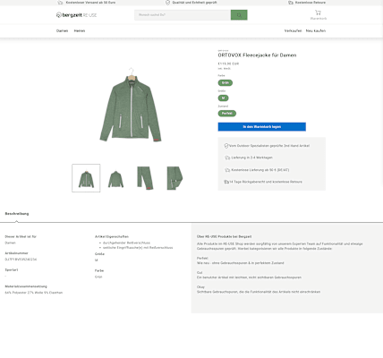 Screenshot Bergzeit Online-Shop „RE-USE“