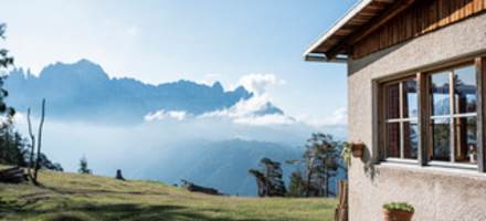Der Blick vom Schutzhaus Tschafon auf den Rosengarten