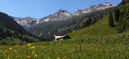 Die Hubalm im schönen Hubalmtal in den Ausläufern der Ankogelgruppe