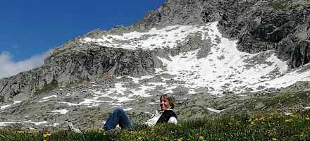 Blick von der Hütte auf den Klockerkarkopf, ital. Vetta d'Italia