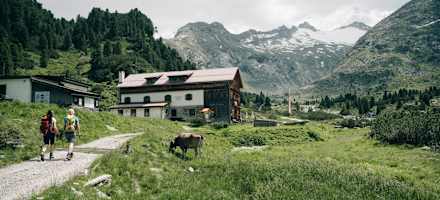 Die Alpenrosenhütte Zillertal mit Hornspitze.