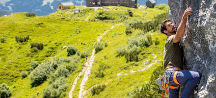 Im Klettergarten der Hofpürgl-Hütte