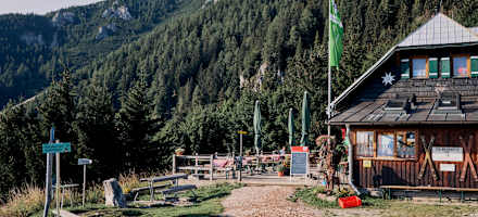 Die Hütte – im Hintergrund der Beginn der Fadenwände