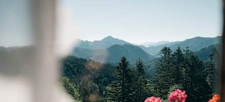 Der Ausblick von der Gindelalm reicht bis zur Aiplspitz, den Breiten- und den Wendelstein