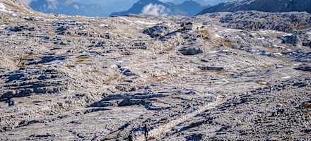 Die Rifugio Rosetta liegt am Hochplateau der Palagruppe in den Dolomiten