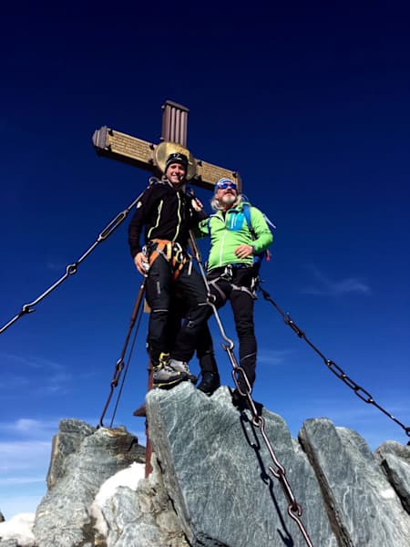 Helmut Ditsch und Toni Sauper am Gipfel des Großglockners nach der Begehung des Nordwestgrats