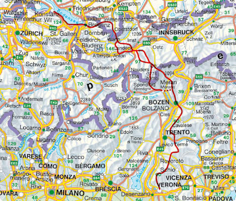 Rother Wanderführer „Alpenüberquerung Fernwanderweg E5“ - Übersichtskarte