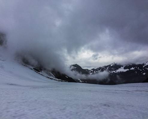 Nebel am Gletscher unterhalb der Wildspitze