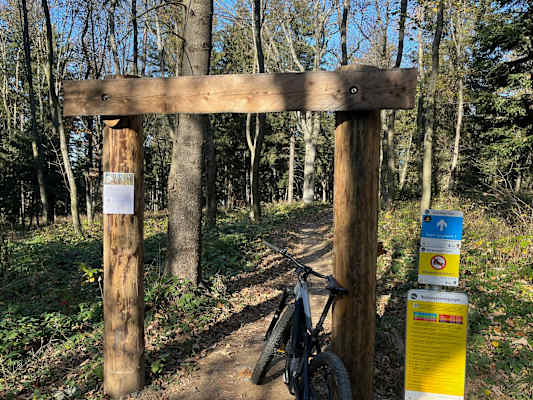 Start des Esterházy Trails. Ein- und Ausstieg jedes Trails ist durch ein massives Holztor markiert