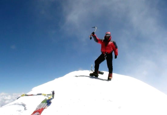Christian Stangl am Gipfel des Kangchenjunga