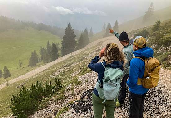 Wanderer am Dobratsch bei Nebel