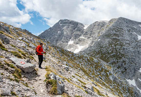 Wanderer mit Warscheneck im Toten Gerbirge