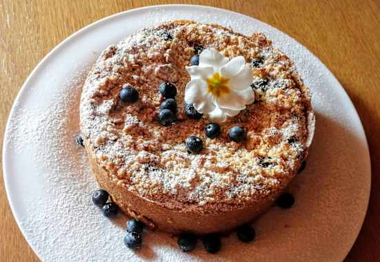 Frisch gebackener Heidelbeer-Käsekuchen von der Franz-Fischer-Hütte