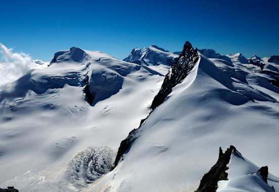 Allalinhorn: Blick in die Allalingruppe in den Walliser Alpen
