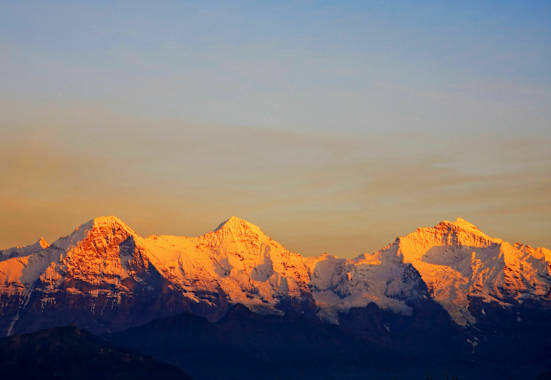 Dreiergruppe: Eiger, Mönch und Jungfrau in den Berner Alpen in der Schweiz