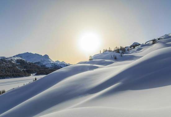 Winter in Maloja zwischen Oberengadin und Bergell in Graubünden