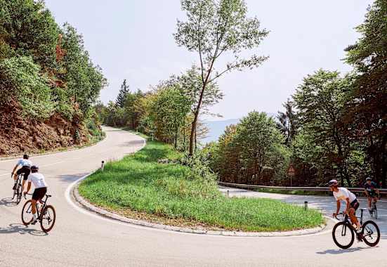 Weite Kehren und ­fießende Kurven: Für die begeisterten Rennradler aus Wien könnte die Straße hinauf zum Seiber-Gipfelplateau ewig weitergehen.