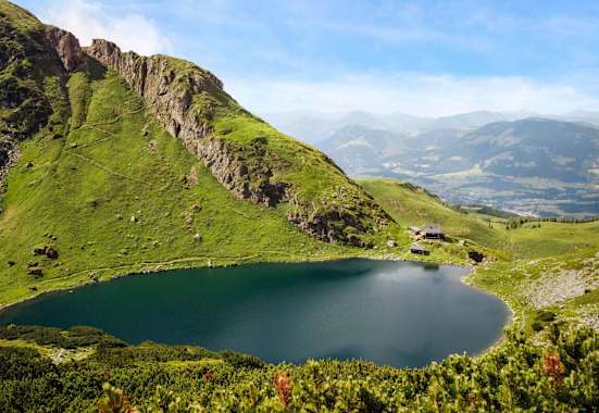 Blick auf den Wildsee und das Wildseeloderhaus von oben.