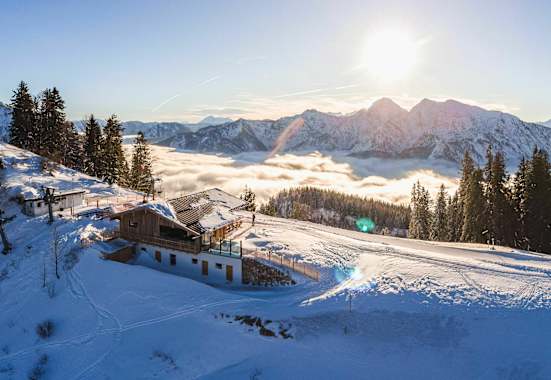 Panorama von der Unternberg Alm im Winter
