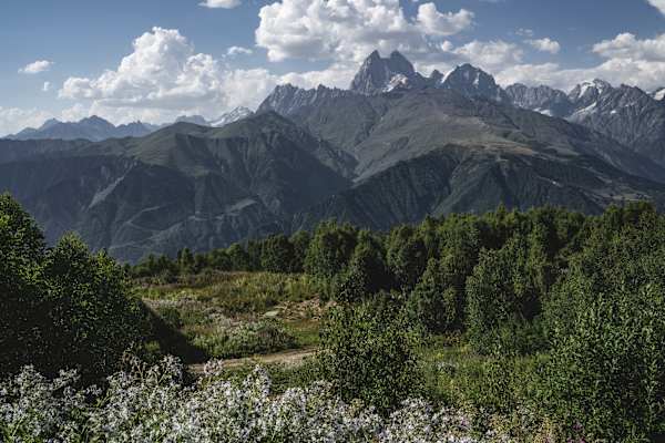 Die Aussicht mit dem Uschba im Hintergrund hat es in sich…