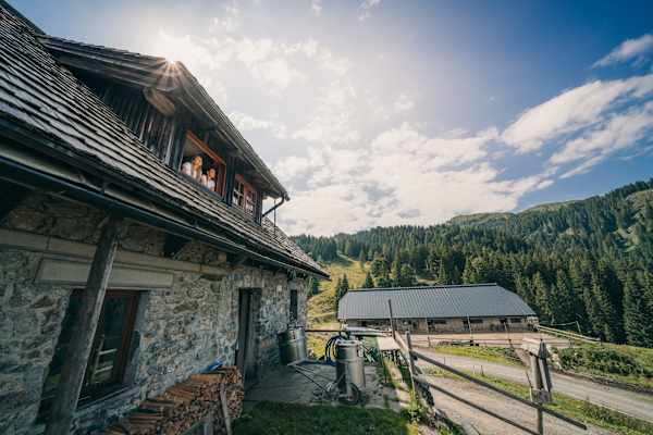 Milchstraße am Karnischen Kamm: urige, alte Alm mit Milchkannen