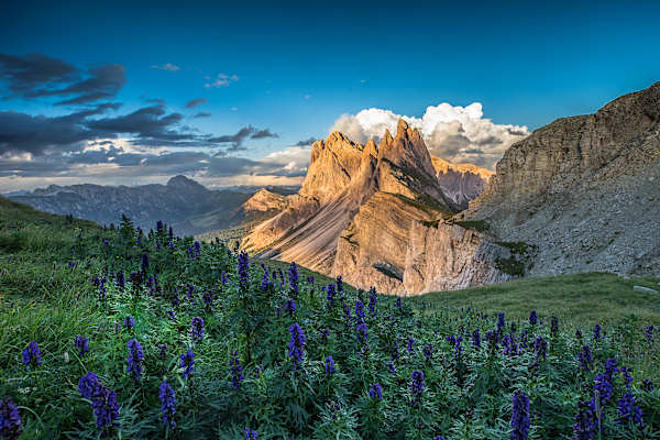 Sonnenuntergang mit Blick auf die Geislergruppe