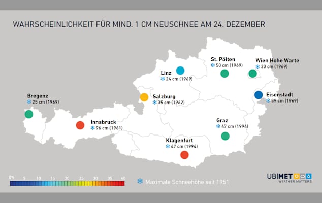 Weiße Weihnachten: Wahrscheinlichkeiten in Österreich