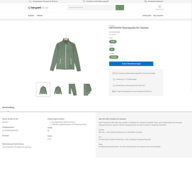 Screenshot Bergzeit Online-Shop „RE-USE“