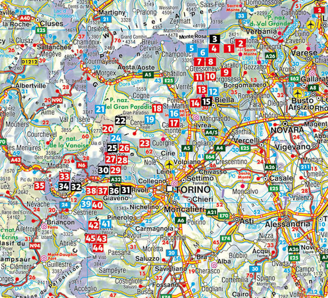 Übersichtskarte im Rother Wanderführer „Piemont Nord“