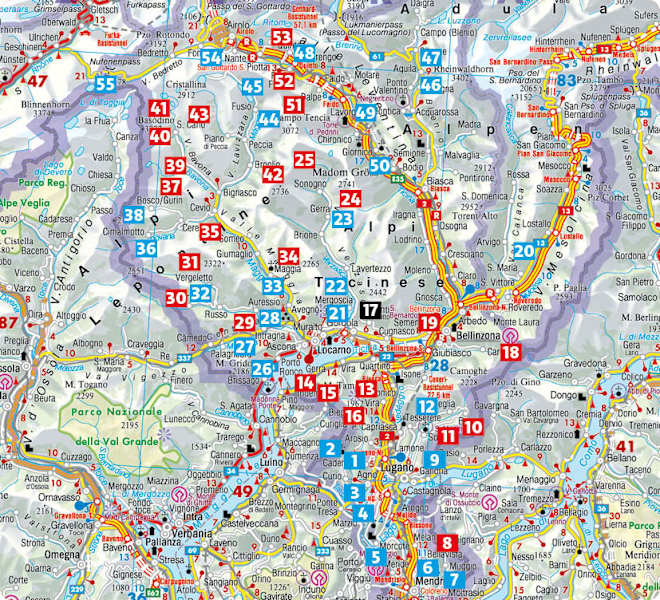 Übersichtskarte Rother Wanderführer „Tessin“