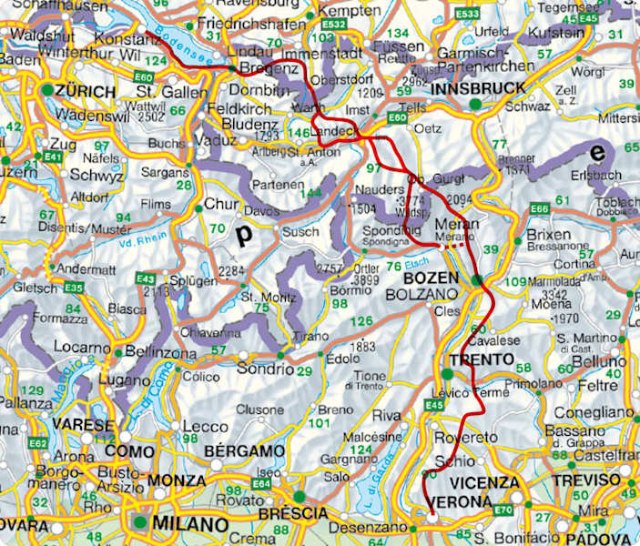 Rother Wanderführer „Alpenüberquerung Fernwanderweg E5“ - Übersichtskarte