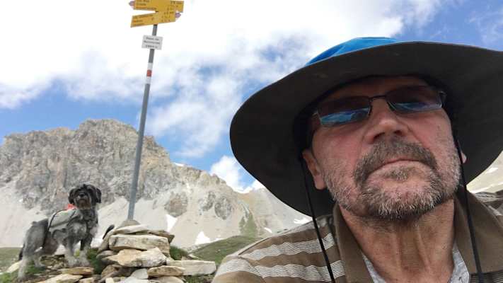 Zwei Schnauzer durchwandern die Schweiz