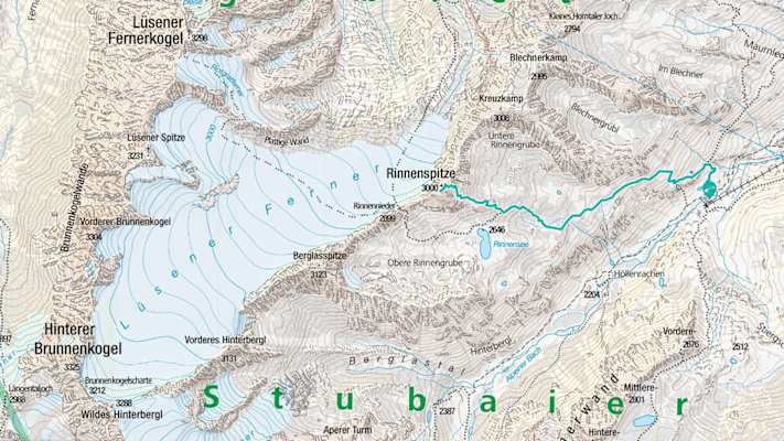 Kartenausschnitt der Wanderung auf die Rinnenspitze.
