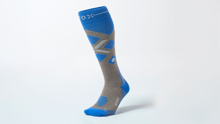 Merino Skiing Socks für Herren in der Farbe Taupe Cobalt.