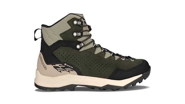 Der LOWA® EXPLORER GTX MID für Herren in der Farbe dunkelgrün/panna.