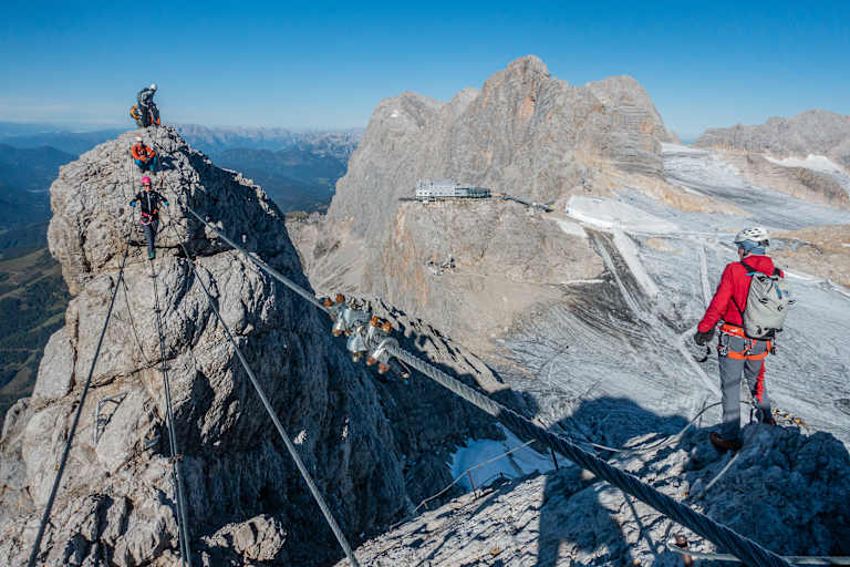 Nepalbrücke im Klettersteig auf den Koppenkarstein