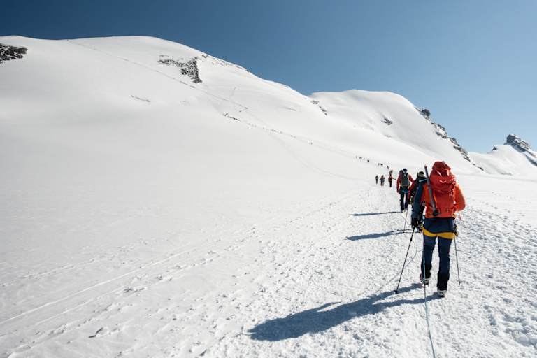 Bergsteiger am Weg zum Gipfel des Breithorns