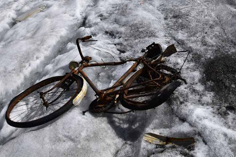 Das Gletscherrad an seinem Fundort in den Ötztaler Alpen