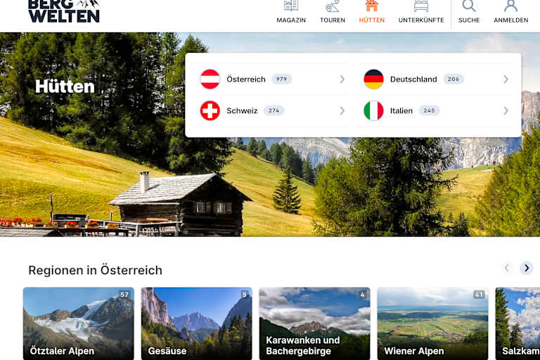 Die neue Hütten-Seite auf Bergwelten.com
