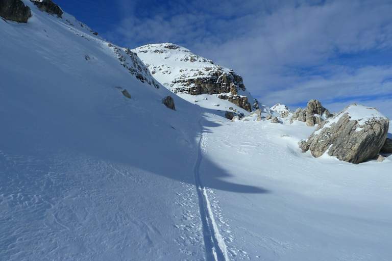 Skitour: Auf dem Weg zur Östlichen Puezspitze in den Dolomiten