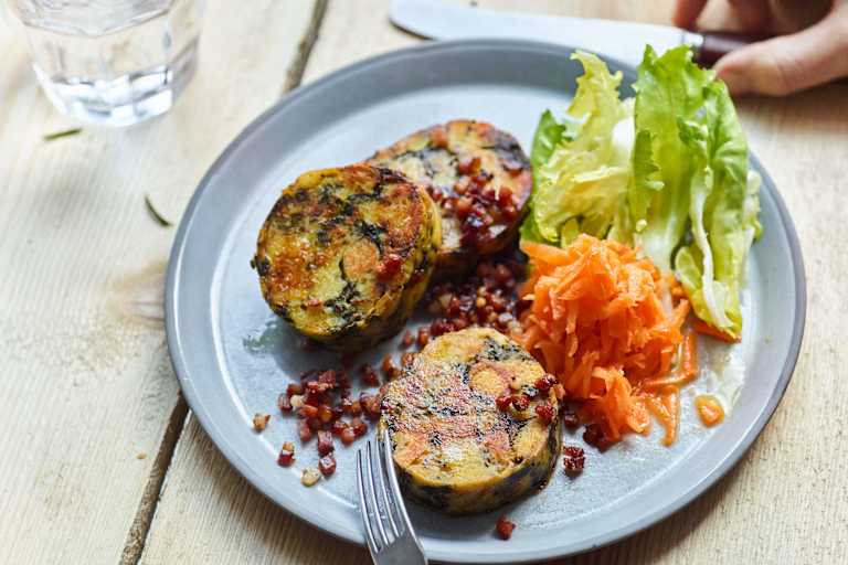 Gebratene Spinatkasknödel