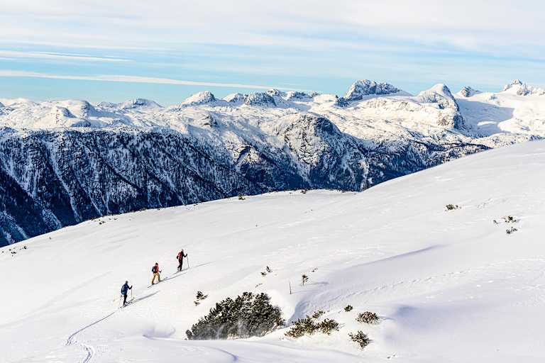Begleitet von einem herrlichen Panorama geht es stetig bergauf bis zum Gipfel des Hochangers am Loser.