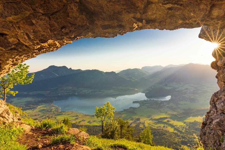 Ausblick von der Bleckwand auf das Salzkammergut und den Wolfgangsee, Salzburg