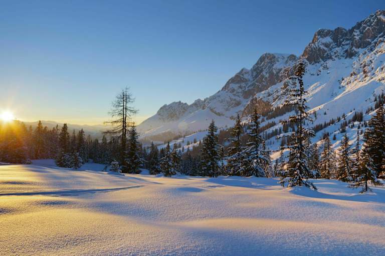 Blick vom Hochkeil auf den Hochkönig im winterlichen Salzburger Land