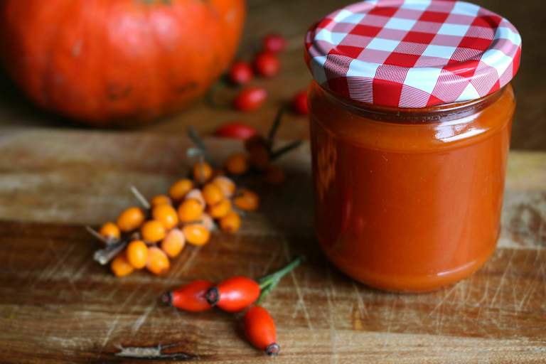 Superfood: Kürbis-Sanddorn-Hagebutte-Marmelade