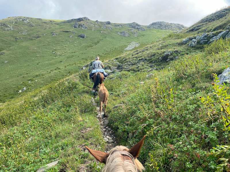 Anna Zirner auf einem Pferd im Kaukasus