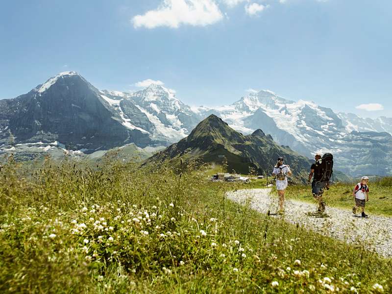 Am Fuße des Eiger hat man das Dreigestirn aus Eiger, Mönch und Jungfrau stets im Blick