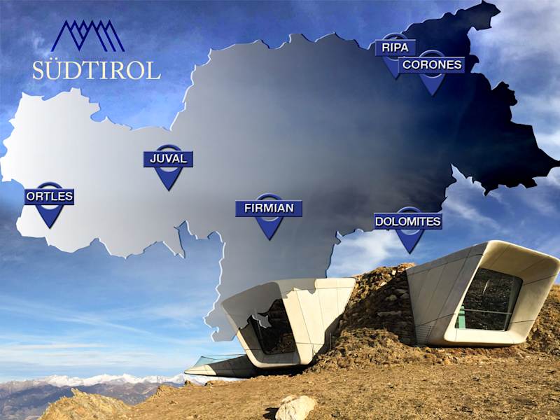 Standorte aller sechs Messner-Museen in Südtirol