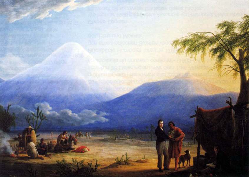 Alexander von Humboldt und Aimé Bonpland am Fuß des Vulkans Chimborazo (Gemälde von Friedrich Georg Weitsch, 1810)