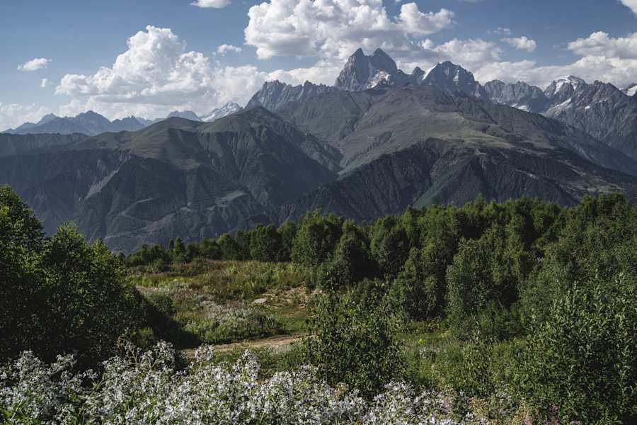 Die Aussicht mit dem Uschba im Hintergrund hat es in sich…